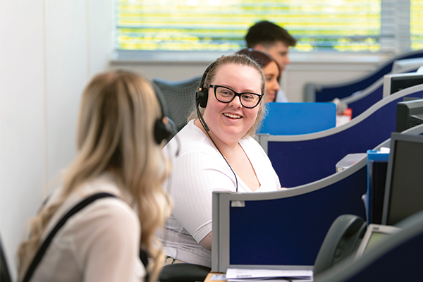 A photo of a call centre.